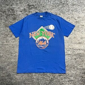 Vintage New York Mets T Shirt Mens Medium Blue Trench MLB 80s 1988
